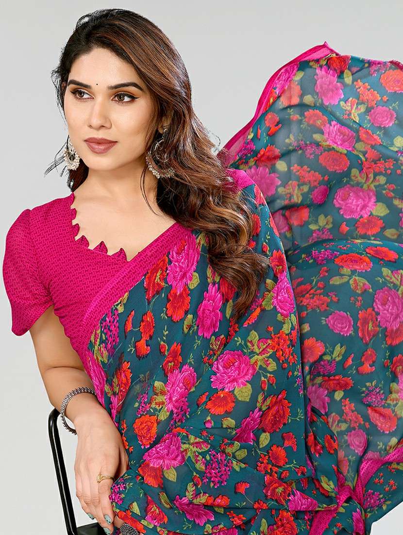 women printed casual wear saree with blouse - 22050122 -  Standard Image - 4