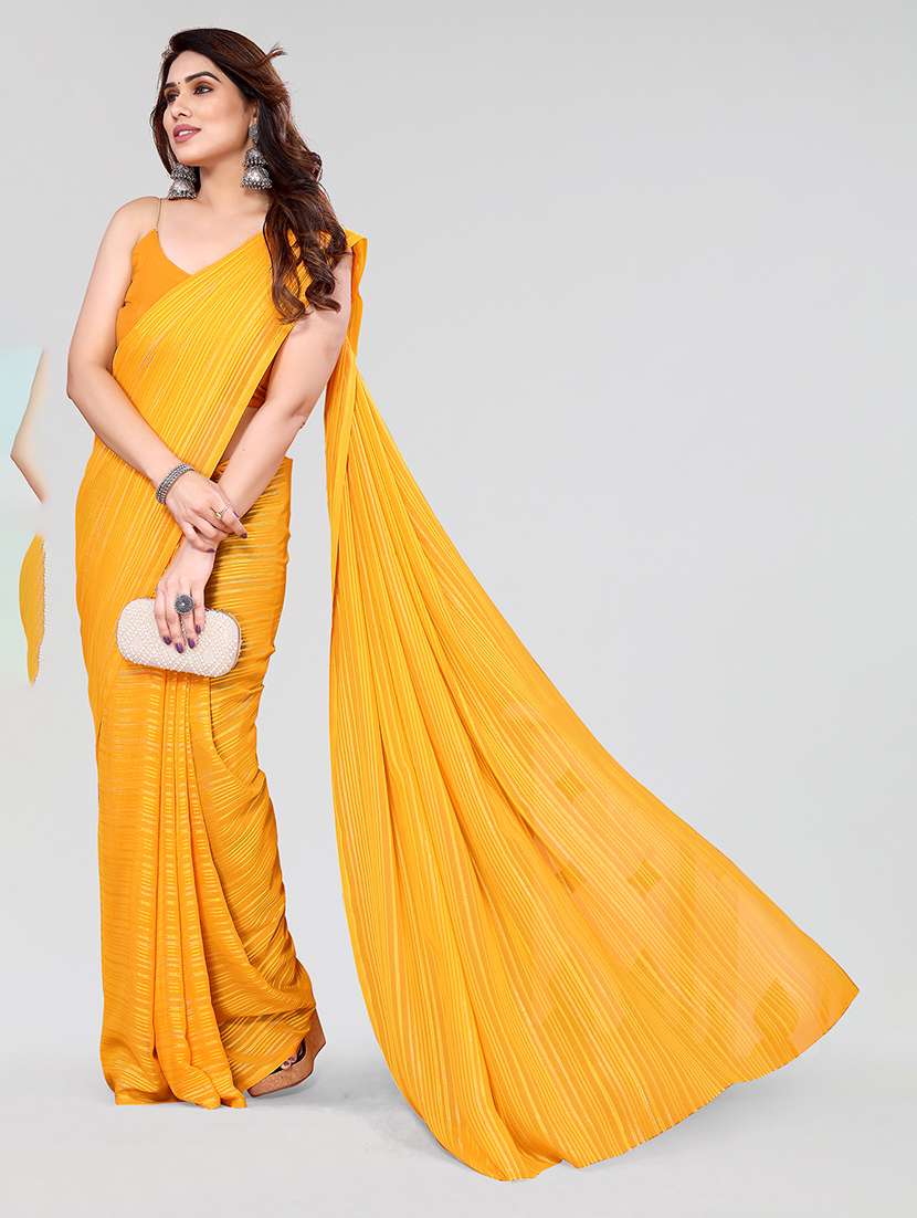 women striped plain saree with blouse - 22050167 -  Standard Image - 1
