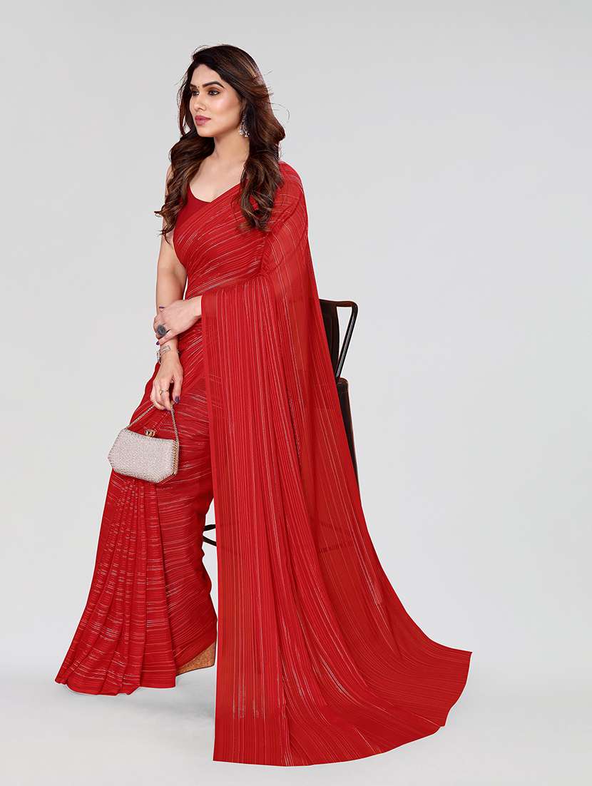 women striped plain saree with blouse - 22050168 -  Standard Image - 1