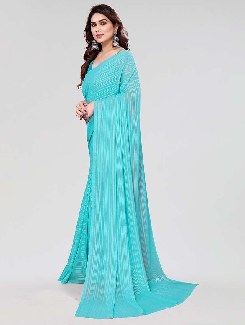 women striped plain saree with blouse - 22050169 -  Standard Image - 1