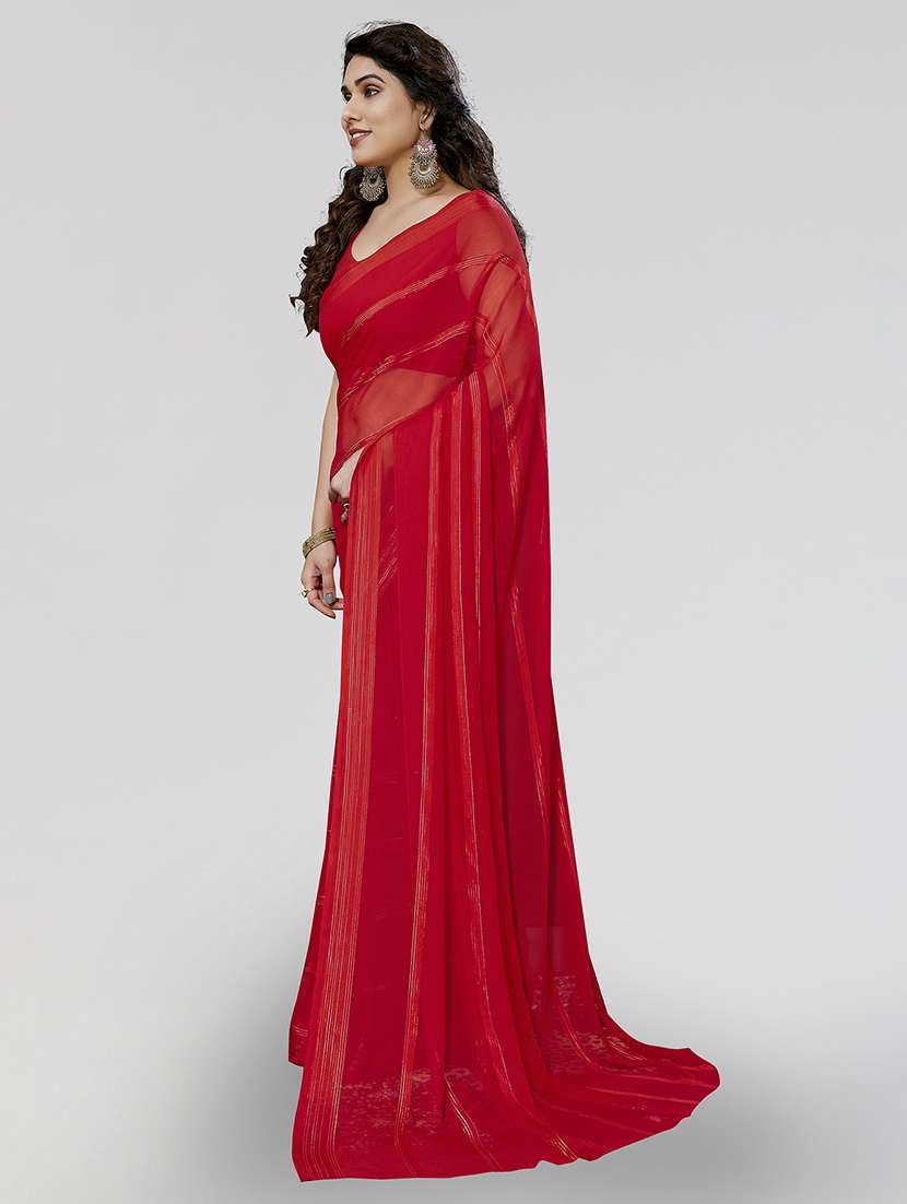 women striped plain saree with blouse - 22050180 -  Standard Image - 1