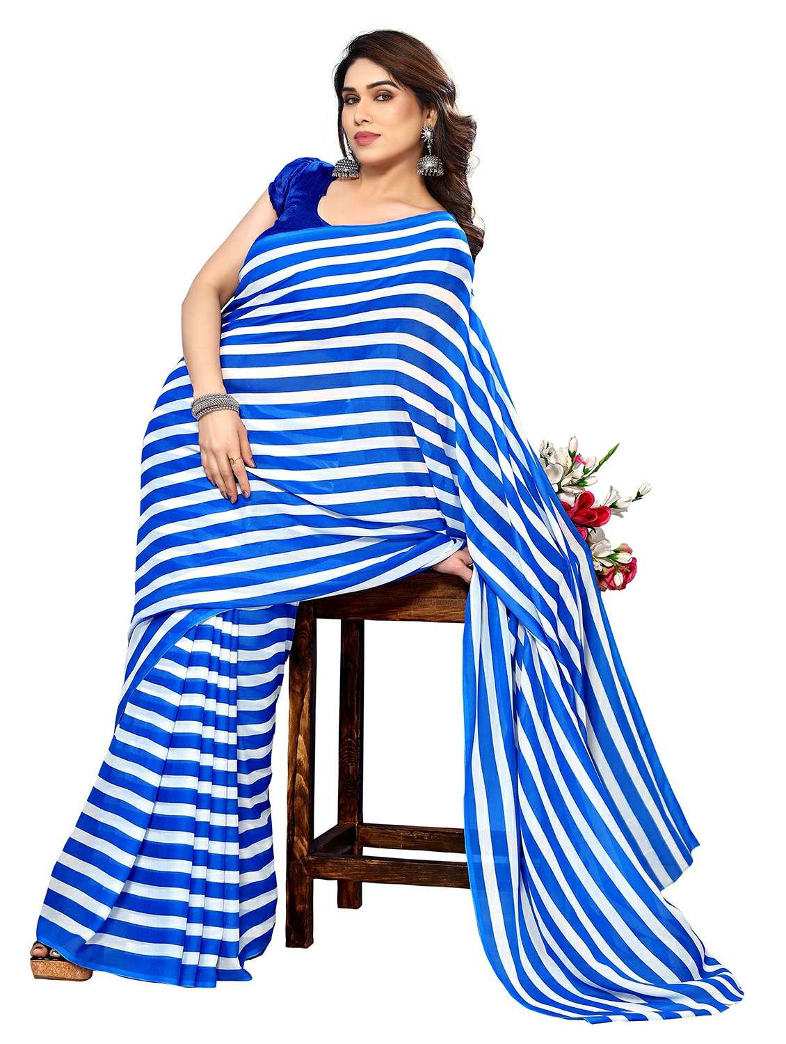 women printed casual wear saree with blouse - 22050194 -  Standard Image - 1