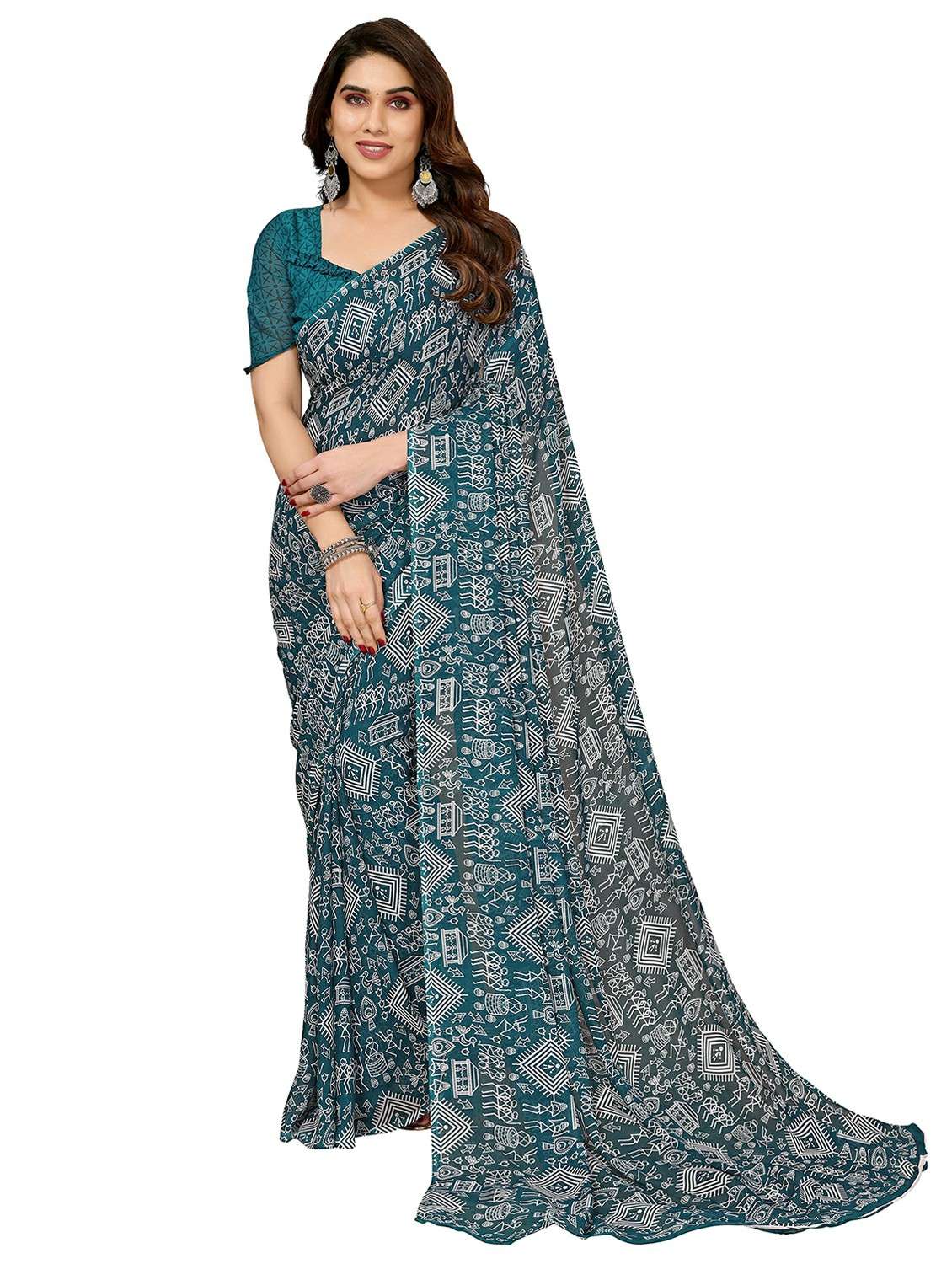 women printed casual wear saree with blouse