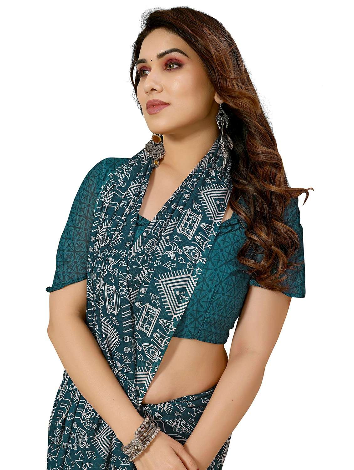 women printed casual wear saree with blouse - 22050197 -  Standard Image - 4