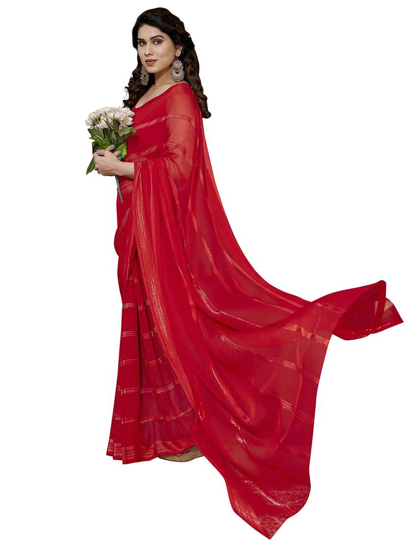 women striped plain saree with blouse - 22050251 -  Standard Image - 1