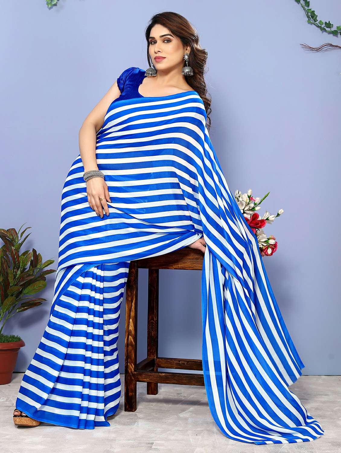 women printed casual wear saree with blouse - 22050263 -  Standard Image - 1