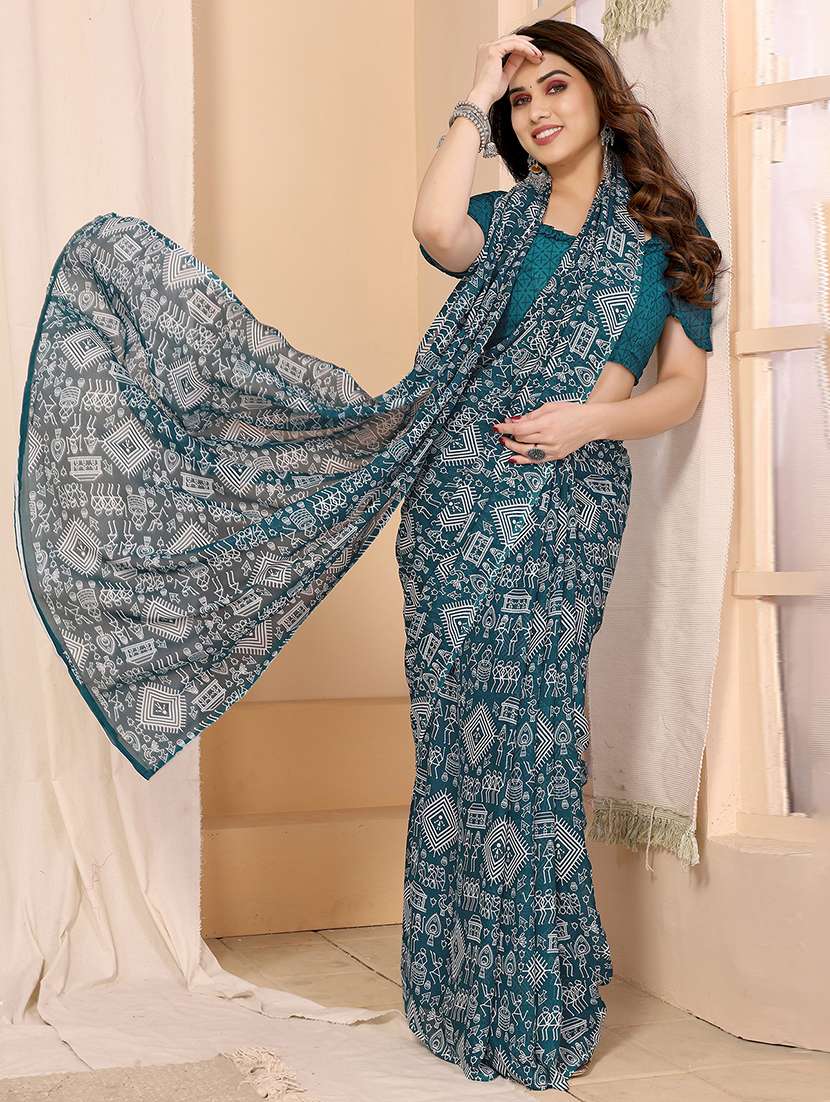 women printed casual wear saree with blouse - 22050266 -  Standard Image - 1