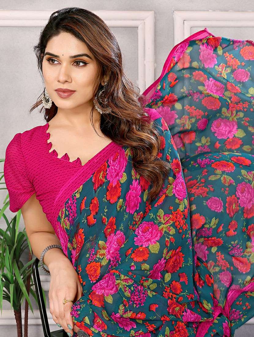 women printed casual wear saree with blouse - 22050268 -  Standard Image - 4
