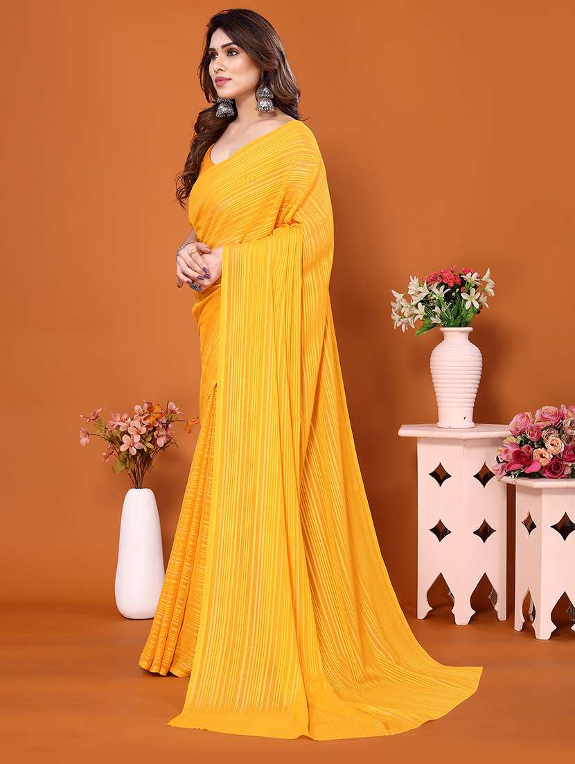 women striped plain saree with blouse - 22050313 -  Standard Image - 1