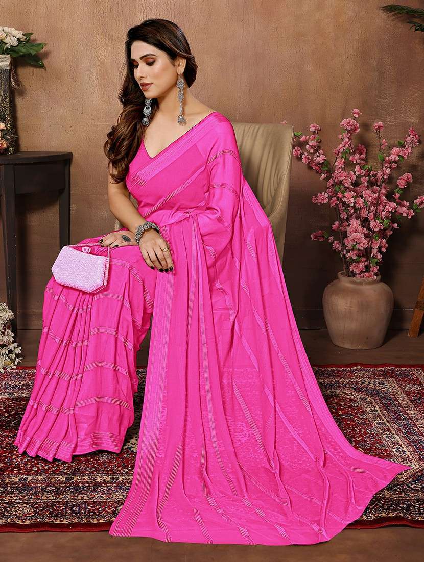 women striped plain saree with blouse - 22050326 - Standard Image - 1
