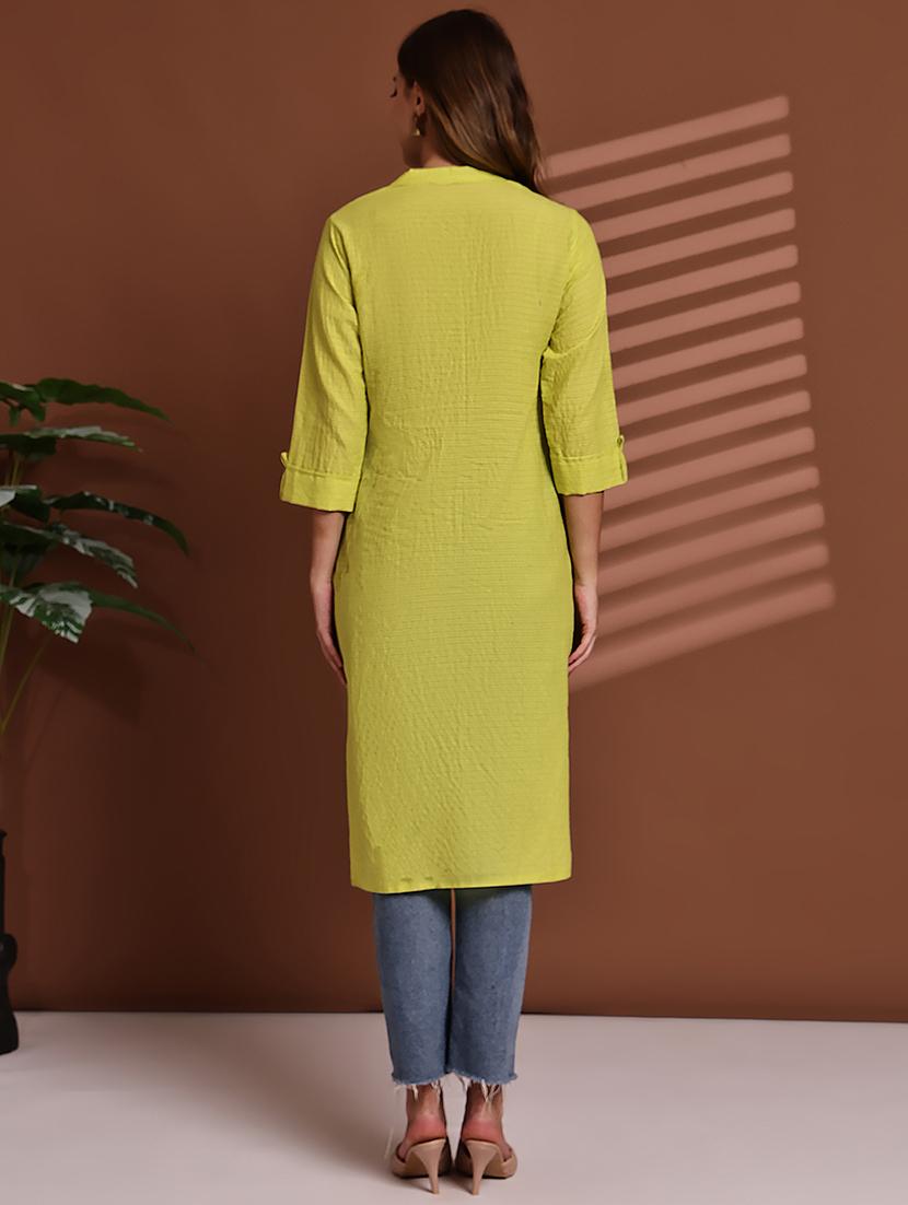 women striped roll up sleeve straight kurta - 22051699 - Standard Image - 4