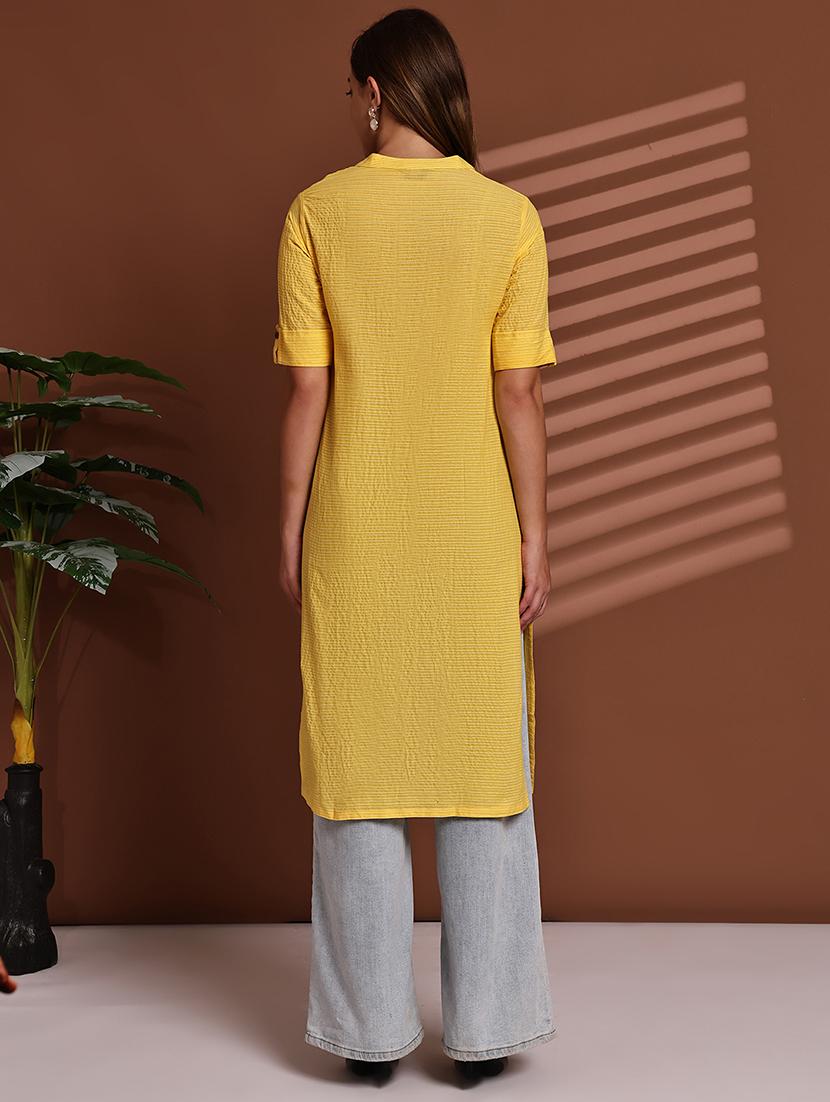 women striped roll up sleeve straight kurta - 22051702 - Standard Image - 4