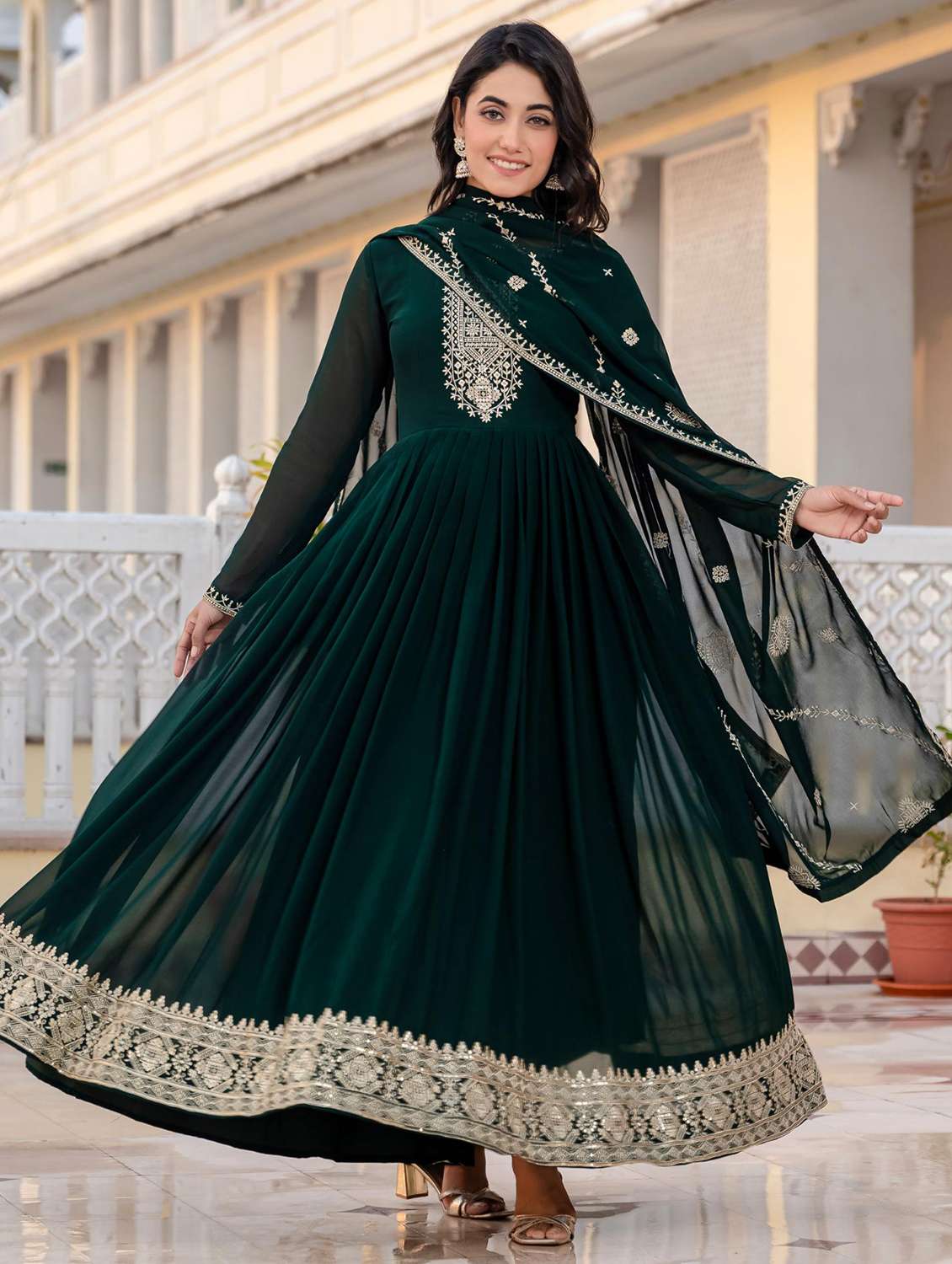 women embroidered long sleeve kurta dupatta set - 22051753 -  Standard Image - 1
