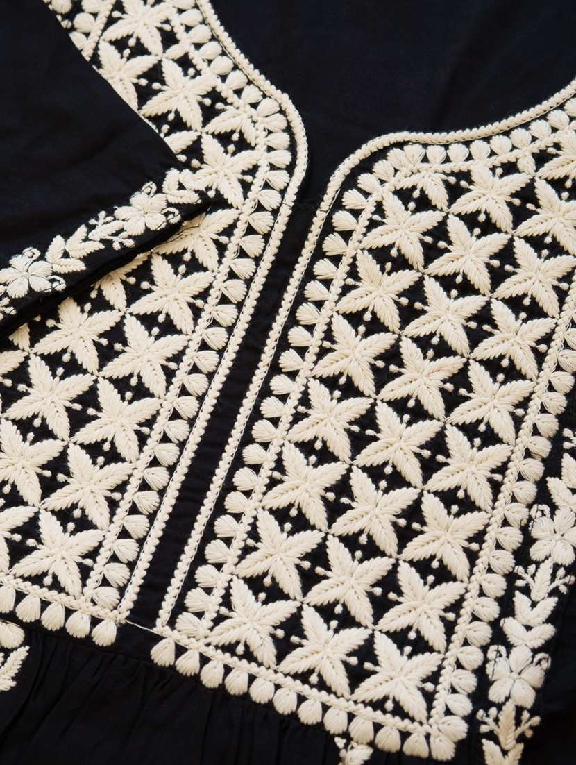 women solid with work three quarter sleeve kurta pant set - 22051758 -  Standard Image - 4