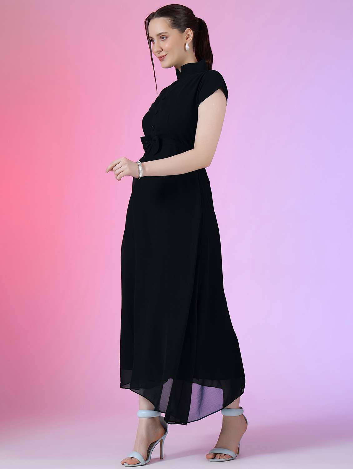 women solid short sleeve fit & flare dress - 22051822 - Standard Image - 1