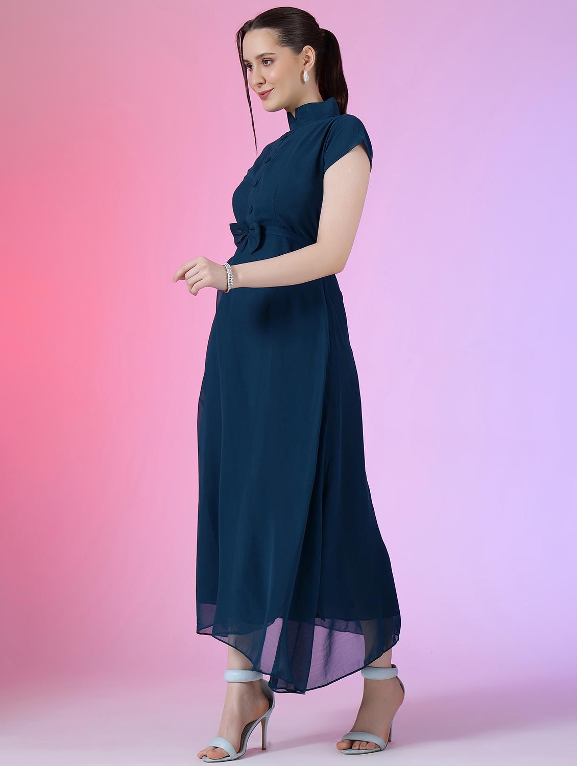 women solid short sleeve fit & flare dress - 22051826 - Standard Image - 1