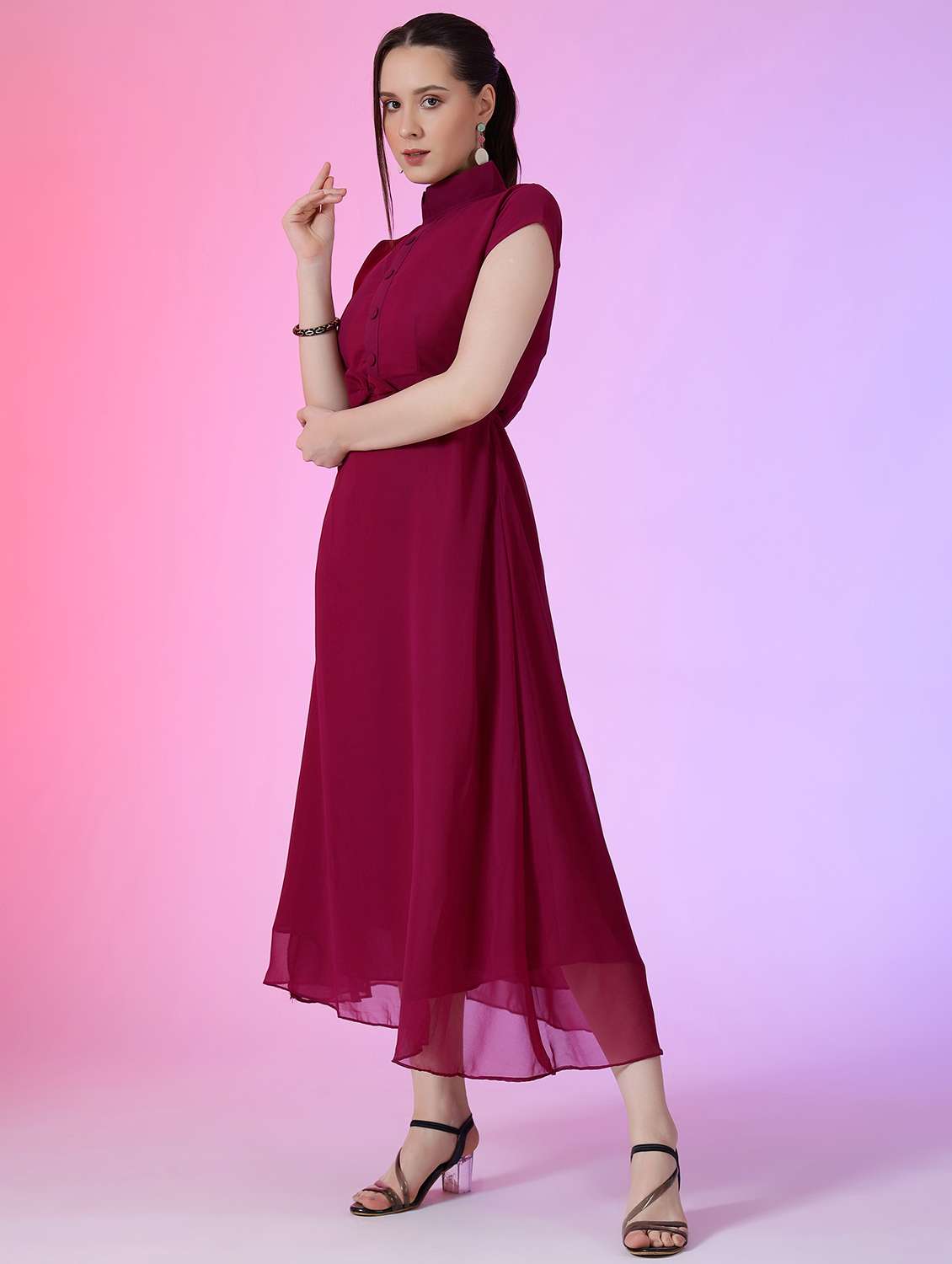 women solid short sleeve a-line maxi dress - 22051869 - Standard Image - 1