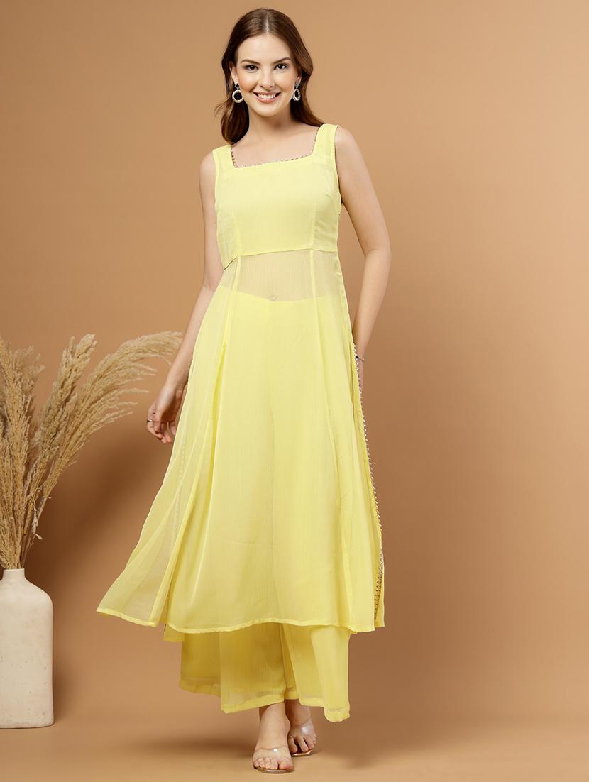women solid sleeveless ethnic co-ord set - 22051876 - Standard Image - 1