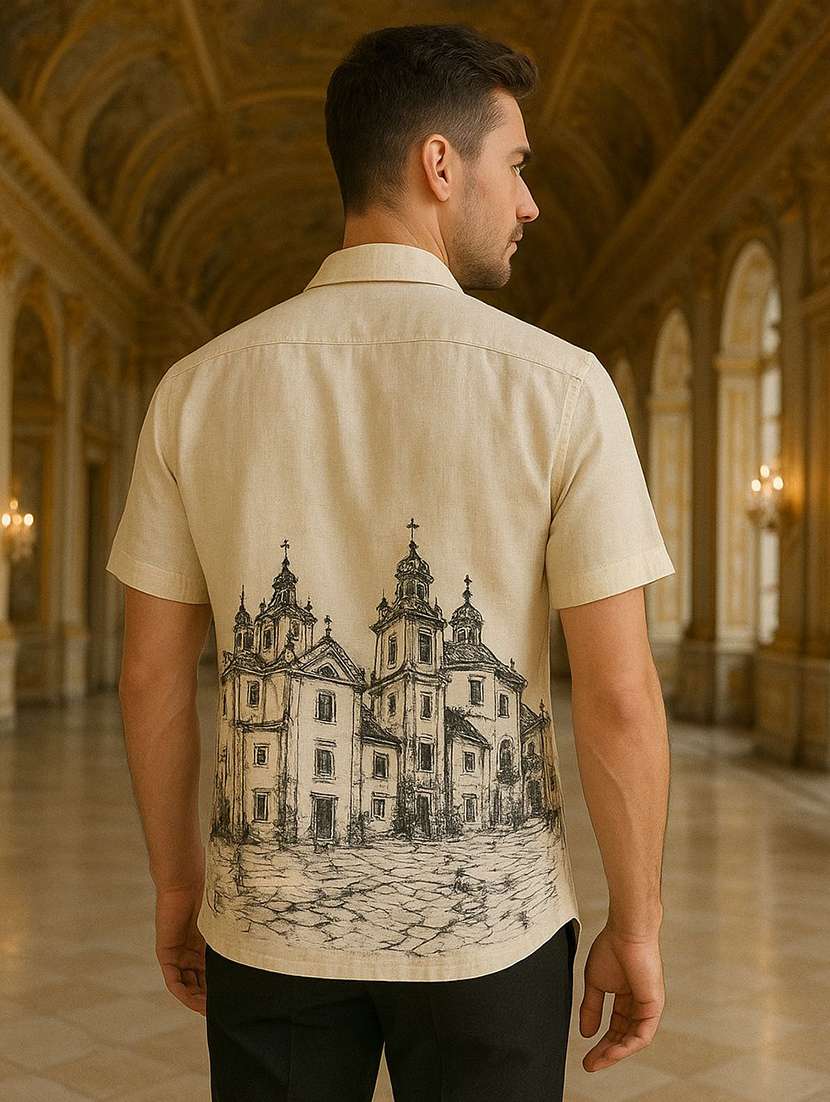 men printed collared short sleeve regular fit shirt - 22051878 -  Standard Image - 1