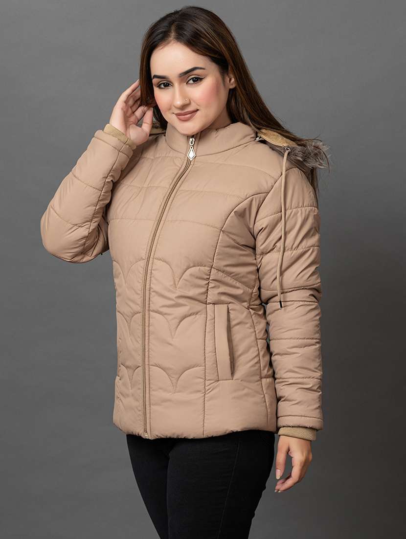 women solid long sleeve hooded parka jacket - 22051960 - Standard Image - 1