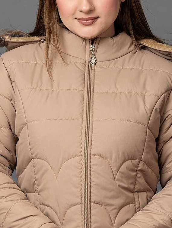 women solid long sleeve hooded parka jacket - 22051960 - Standard Image - 4
