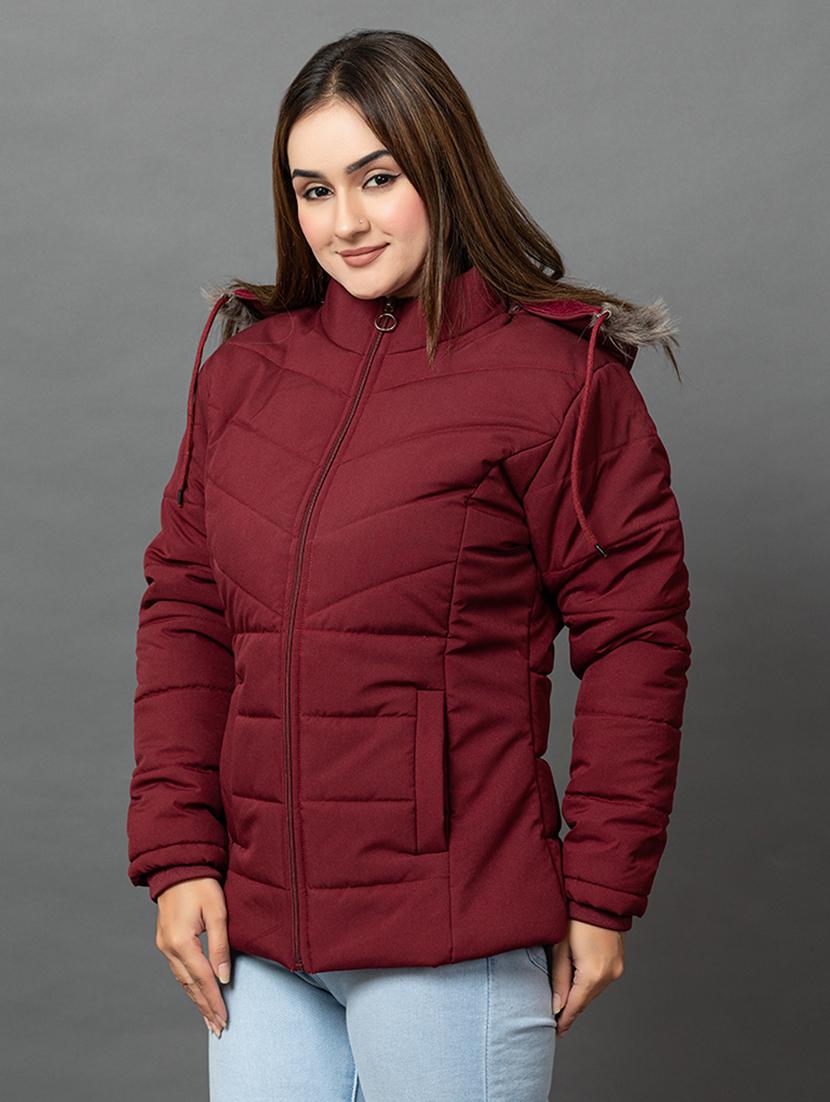 women solid long sleeve hooded parka jacket - 22051966 - Standard Image - 1