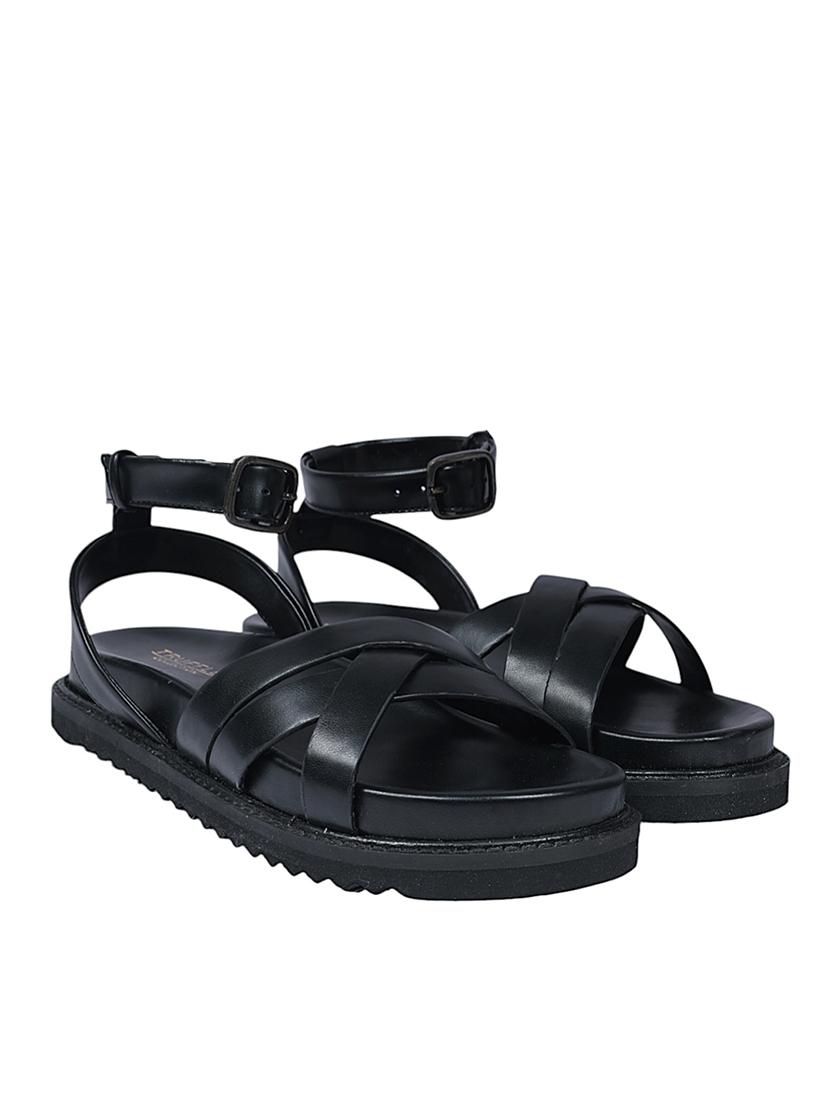 women black solid ankle strap sandal - 22051981 - Standard Image - 1