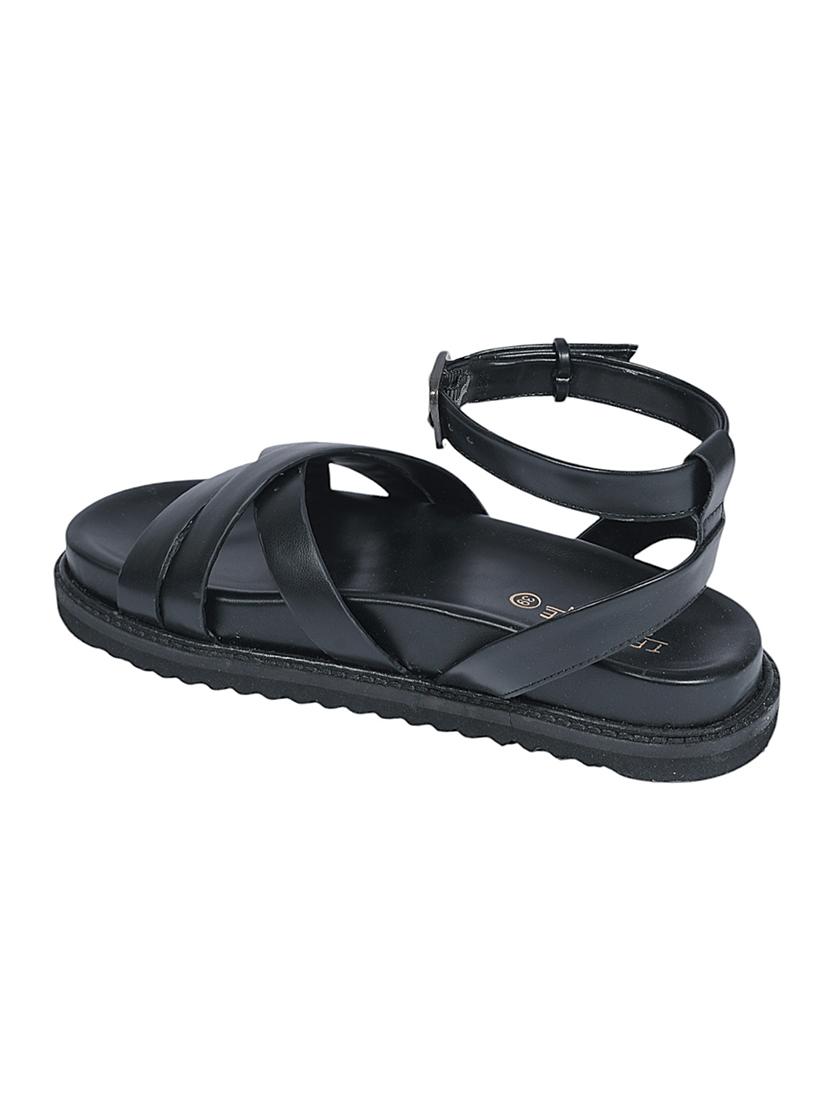 women black solid ankle strap sandal - 22051981 - Standard Image - 4