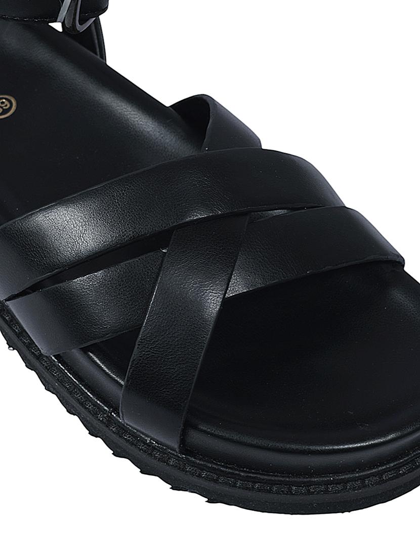 women black solid ankle strap sandal - 22051981 - Standard Image - 6
