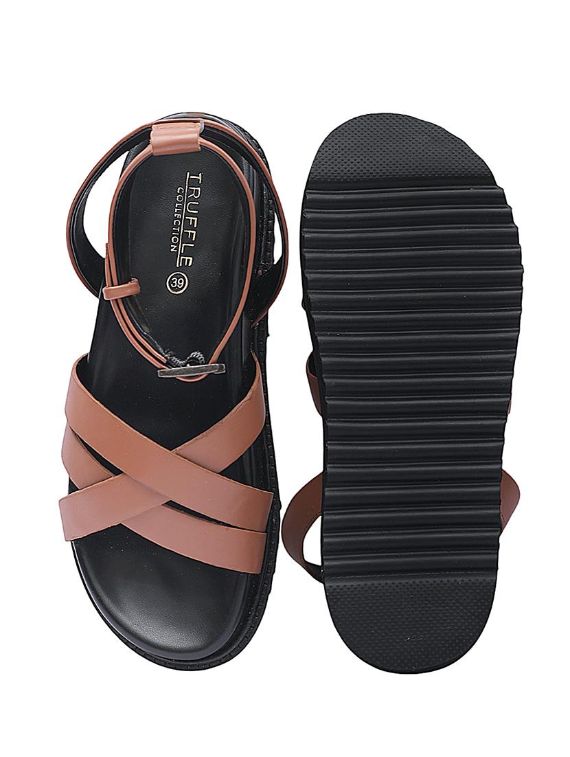 women tan solid ankle strap sandal - 22051982 - Standard Image - 4