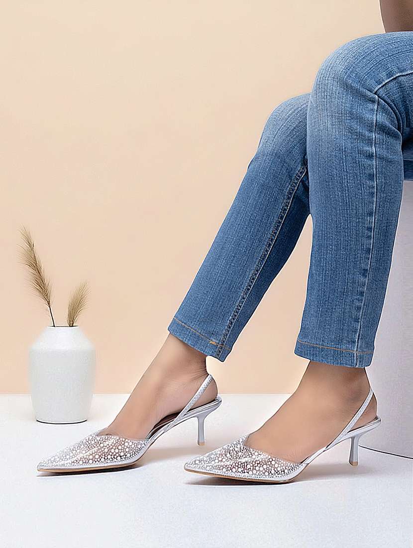 silver synthetic slip on pumps - 22051987 -  Zoom Image - 0