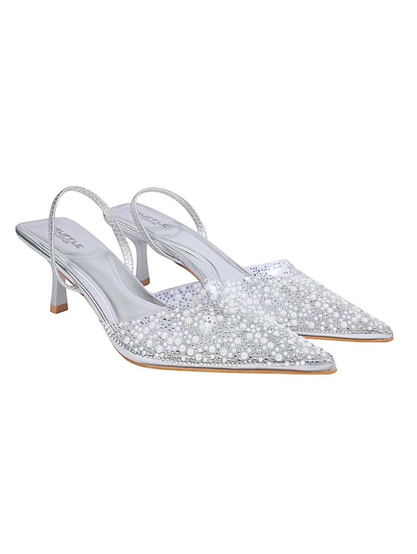 silver synthetic back strap sandals - 22051987 - Standard Image - 1