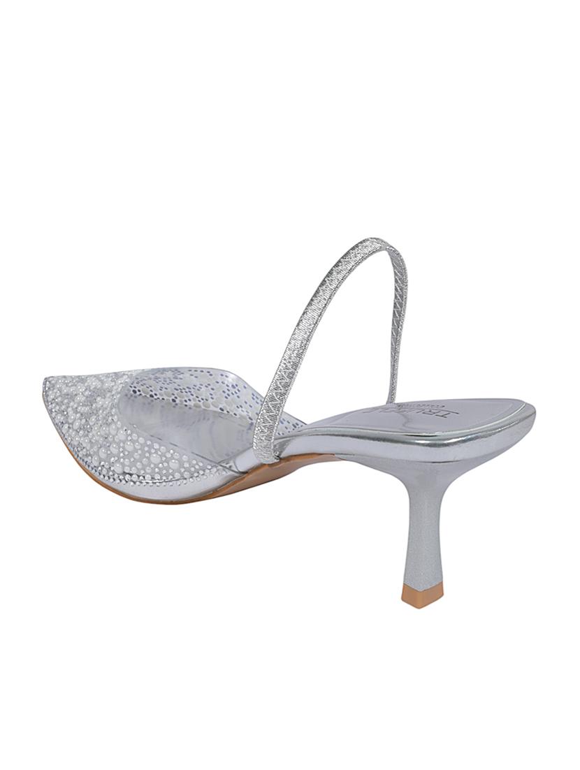 silver synthetic back strap sandals - 22051987 - Standard Image - 4