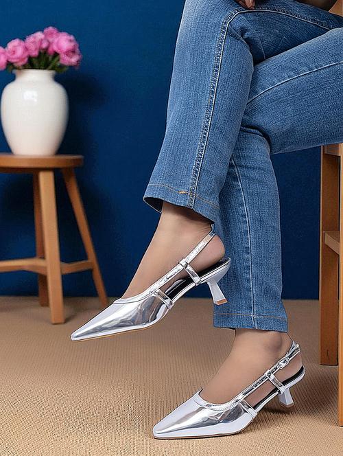 silver patent leather back strap sandals - 22051993 - Standard Image - 0