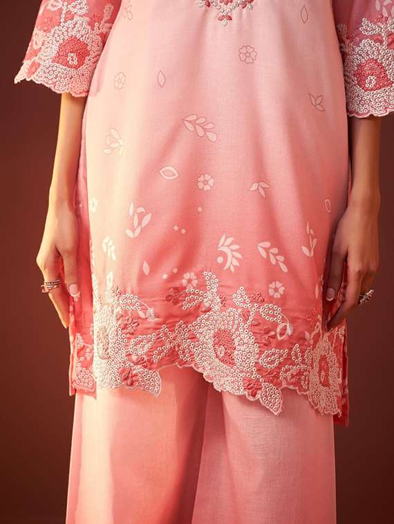 women three quarter sleeve regular fit ethnic co-ord set - 22052040 - Standard Image - 4