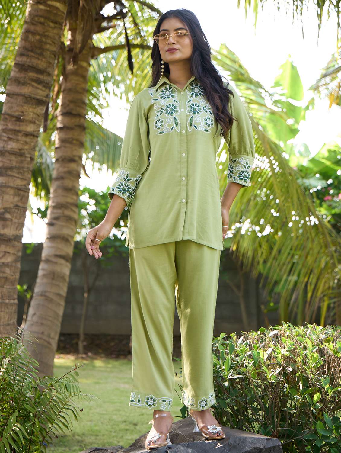 women three quarter sleeve regular fit ethnic co-ord set - 22052051 -  Standard Image - 1
