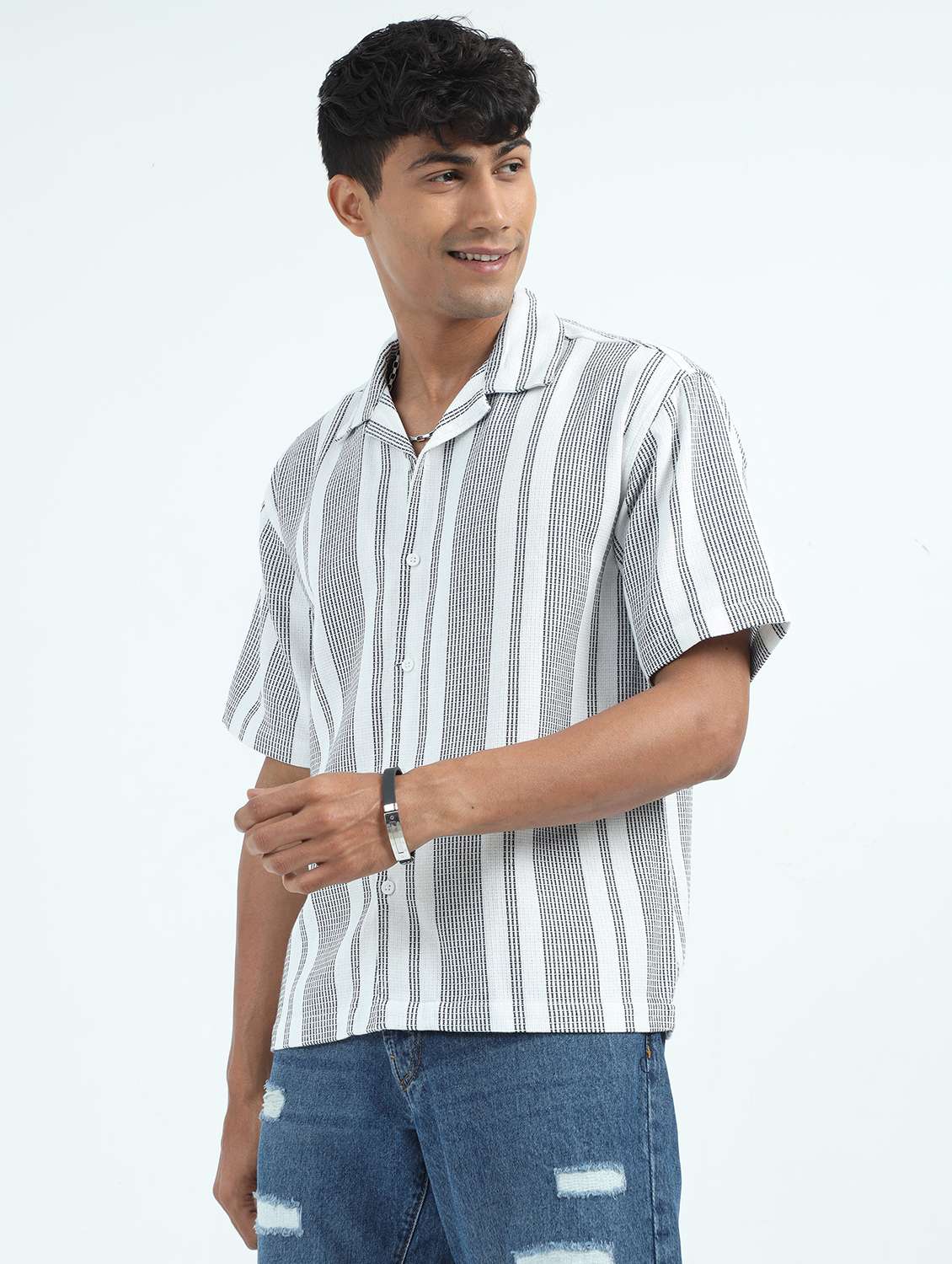 men cuban collar short sleeve loose fit shirt - 22052093 -  Standard Image - 1