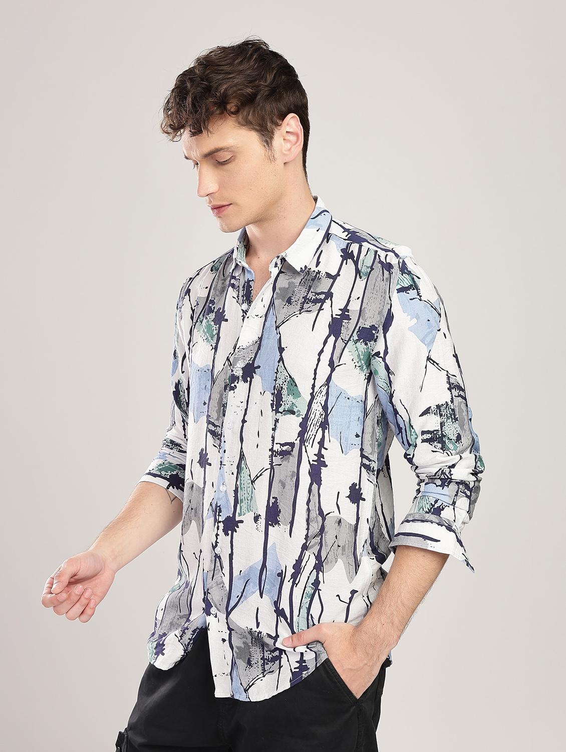 men printed collared long sleeve regular fit shirt - 22052123 - Standard Image - 1