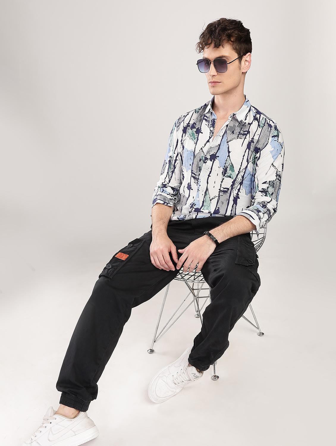 men printed collared long sleeve regular fit shirt - 22052123 - Standard Image - 4