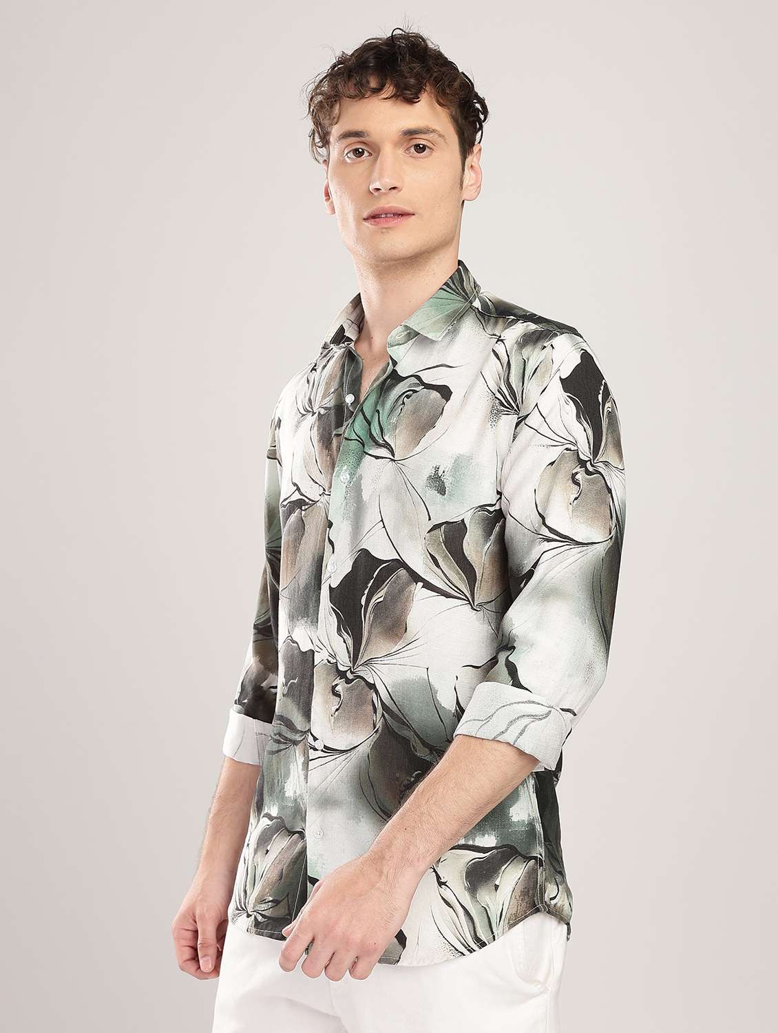 men printed collared long sleeve regular fit shirt - 22052124 - Standard Image - 1