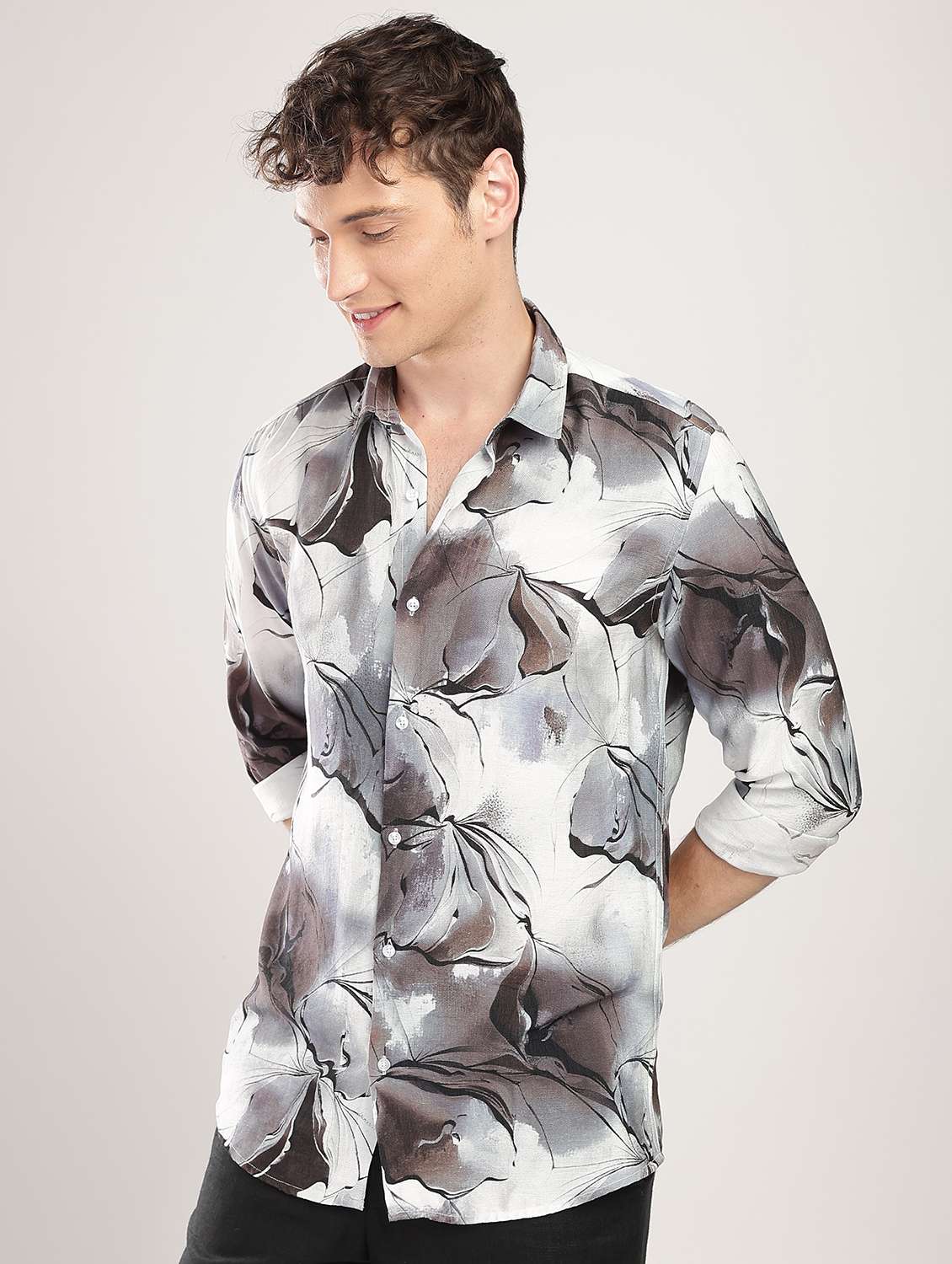 men printed collared long sleeve regular fit shirt - 22052125 -  Standard Image - 1