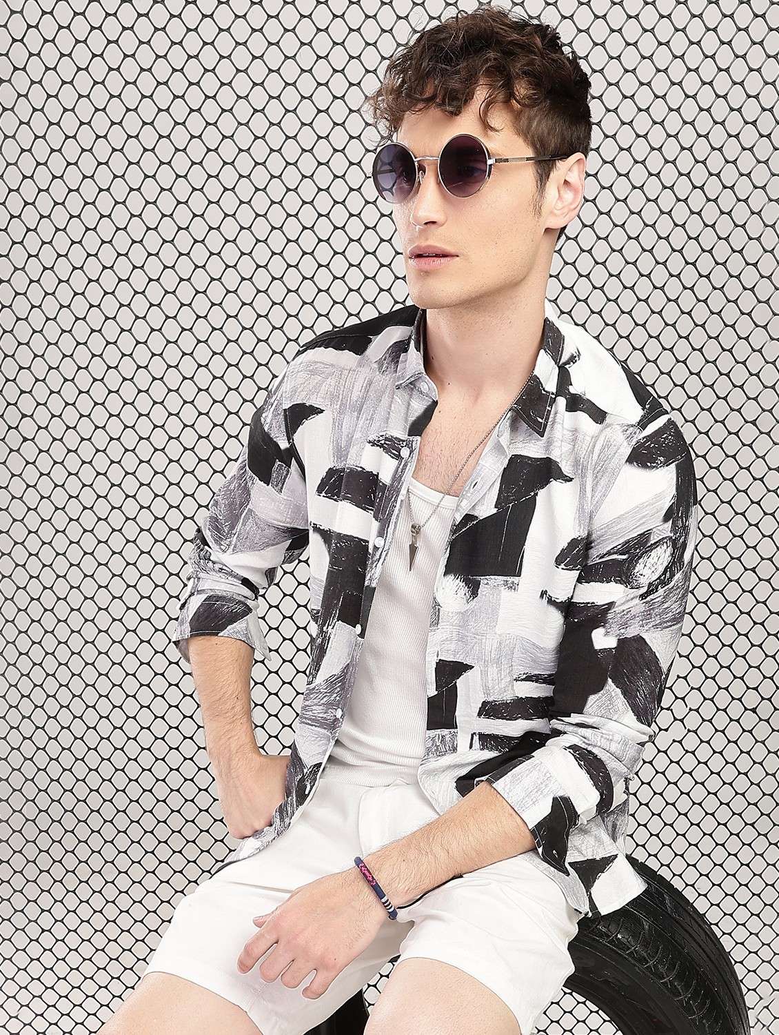 men printed collared long sleeve regular fit shirt - 22052126 - Zoom Image - 0