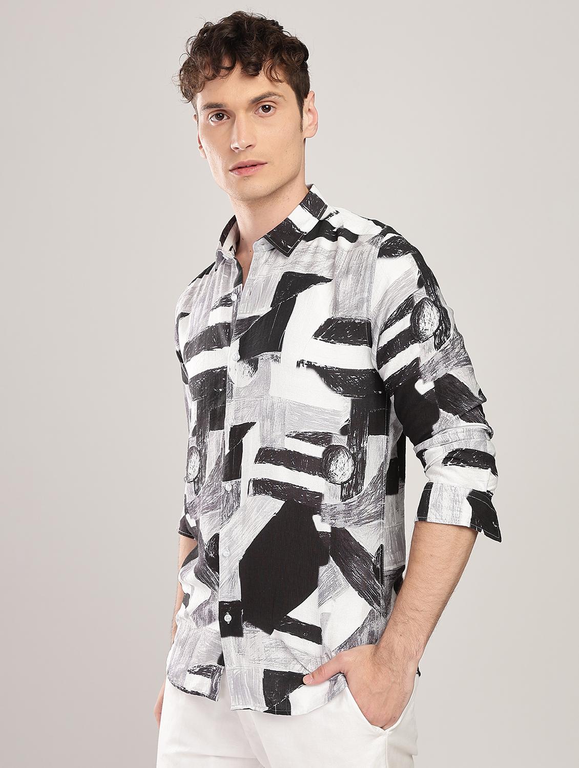 men printed collared long sleeve regular fit shirt - 22052126 - Standard Image - 1