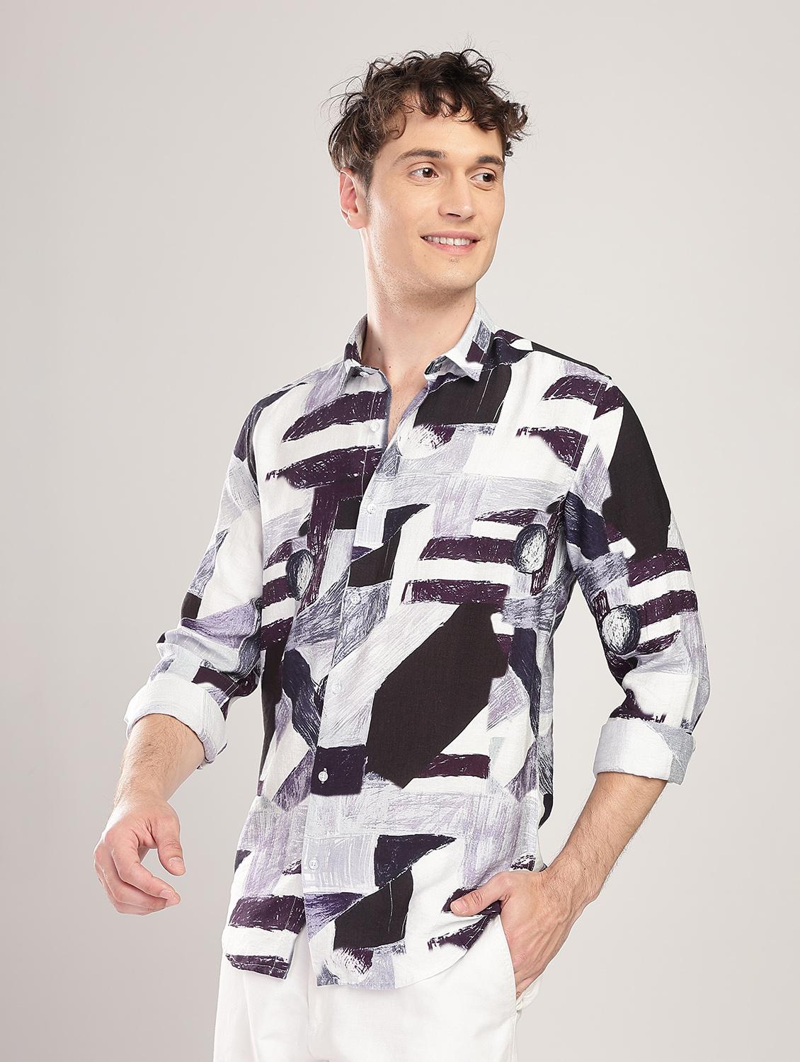 men printed collared long sleeve regular fit shirt - 22052127 - Standard Image - 1