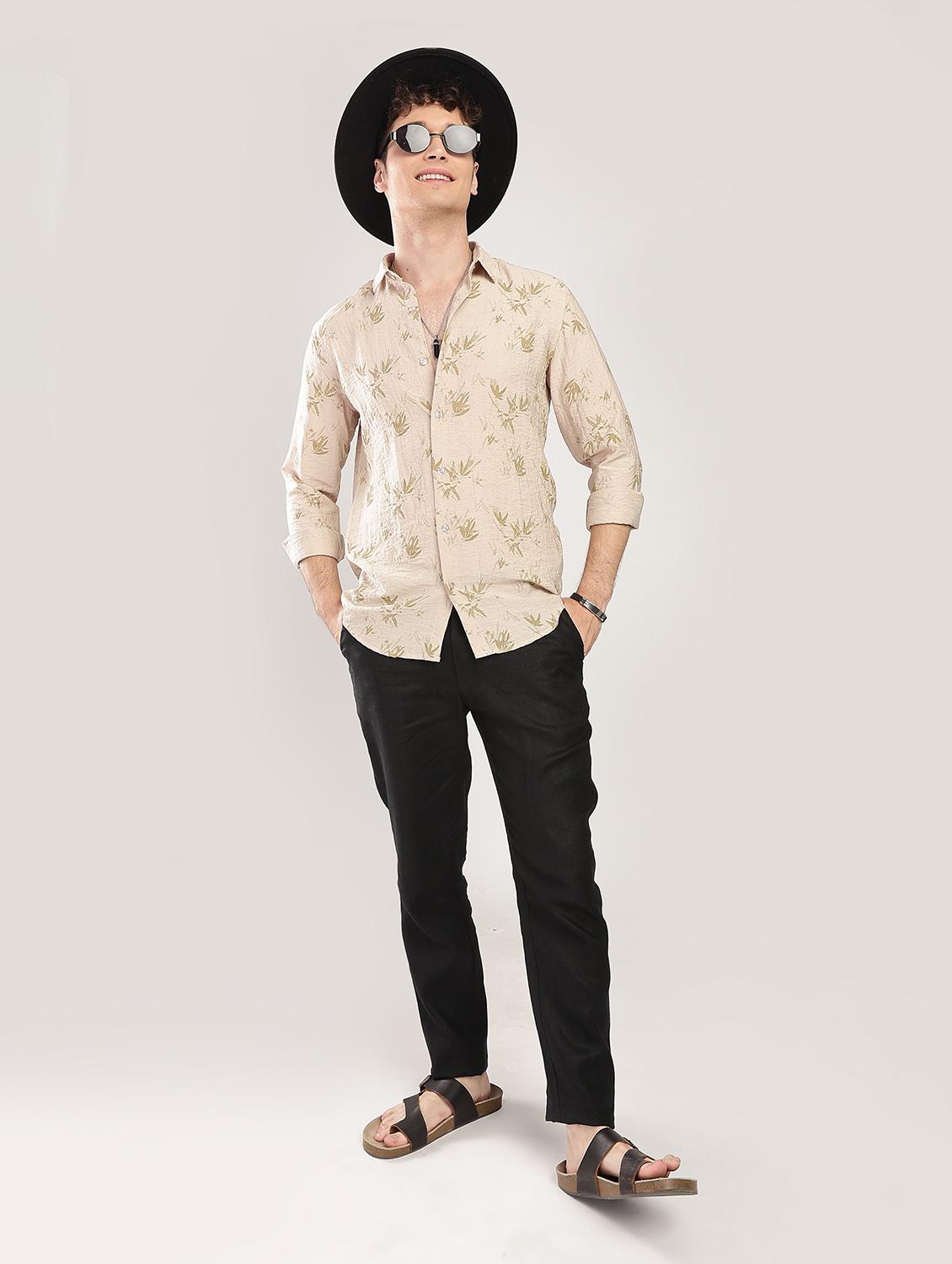 men printed collared long sleeve regular fit shirt - 22052128 - Standard Image - 4