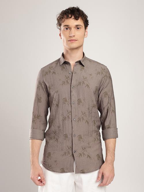 men printed collared long sleeve regular fit shirt - 22052129 - Standard Image - 0