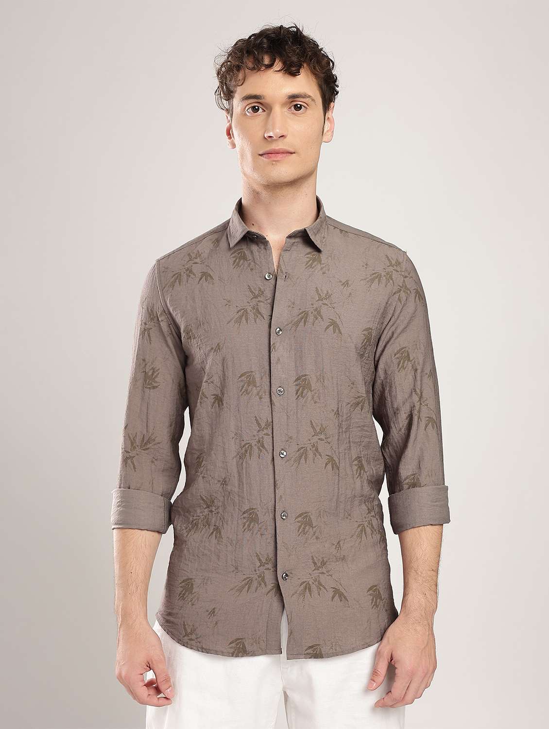 men printed collared long sleeve regular fit shirt - 22052129 - Zoom Image - 0