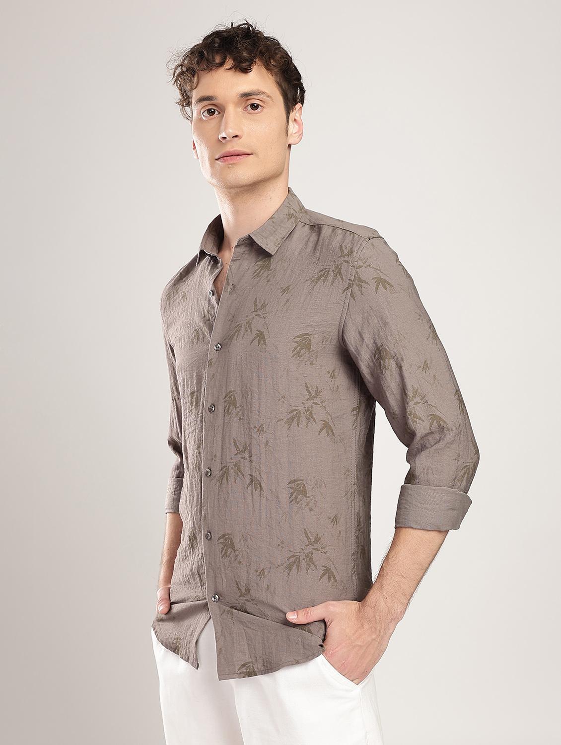men printed collared long sleeve regular fit shirt - 22052129 - Standard Image - 1