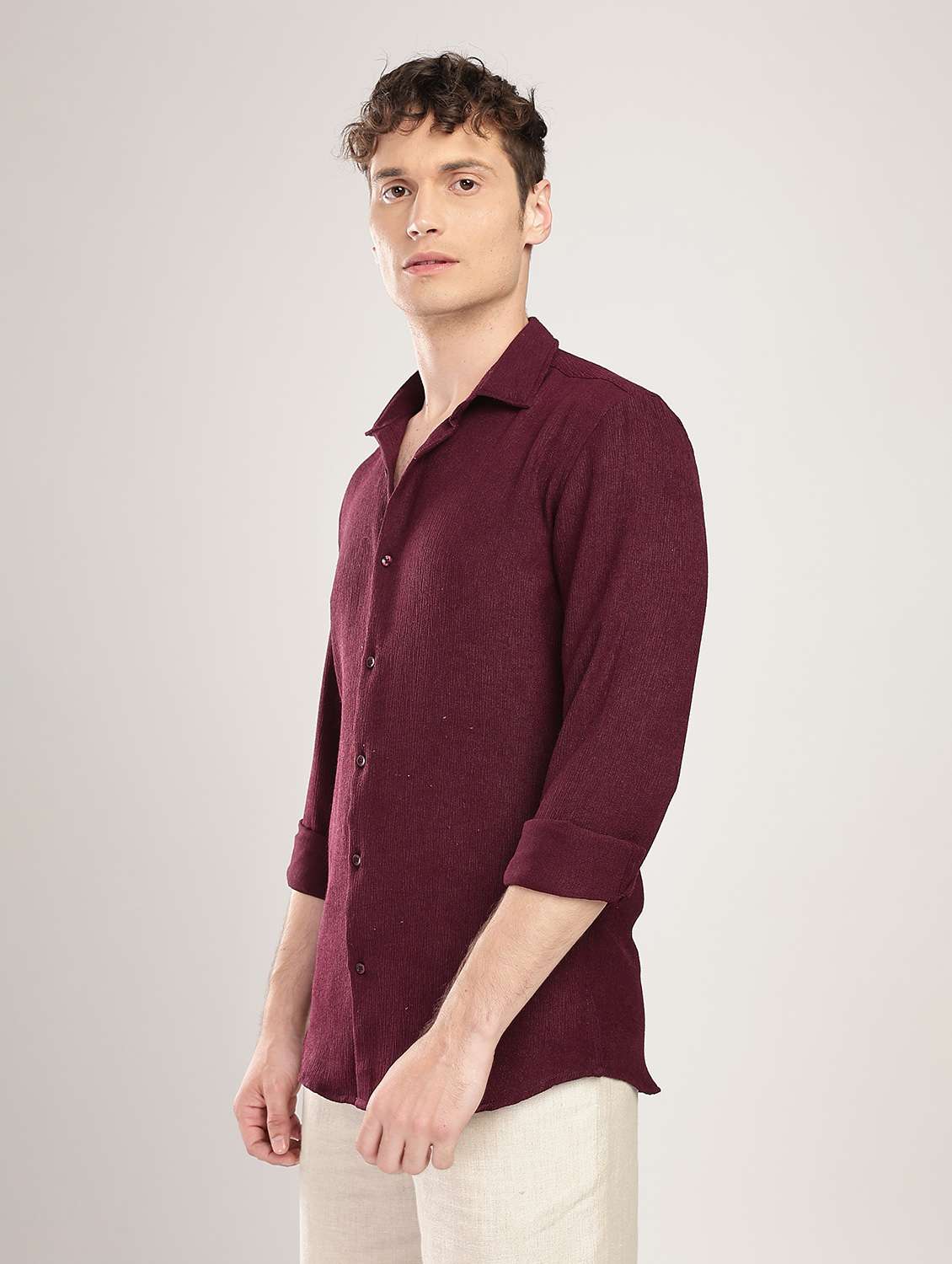 men solid collared long sleeve regular fit shirt - 22052137 -  Standard Image - 1