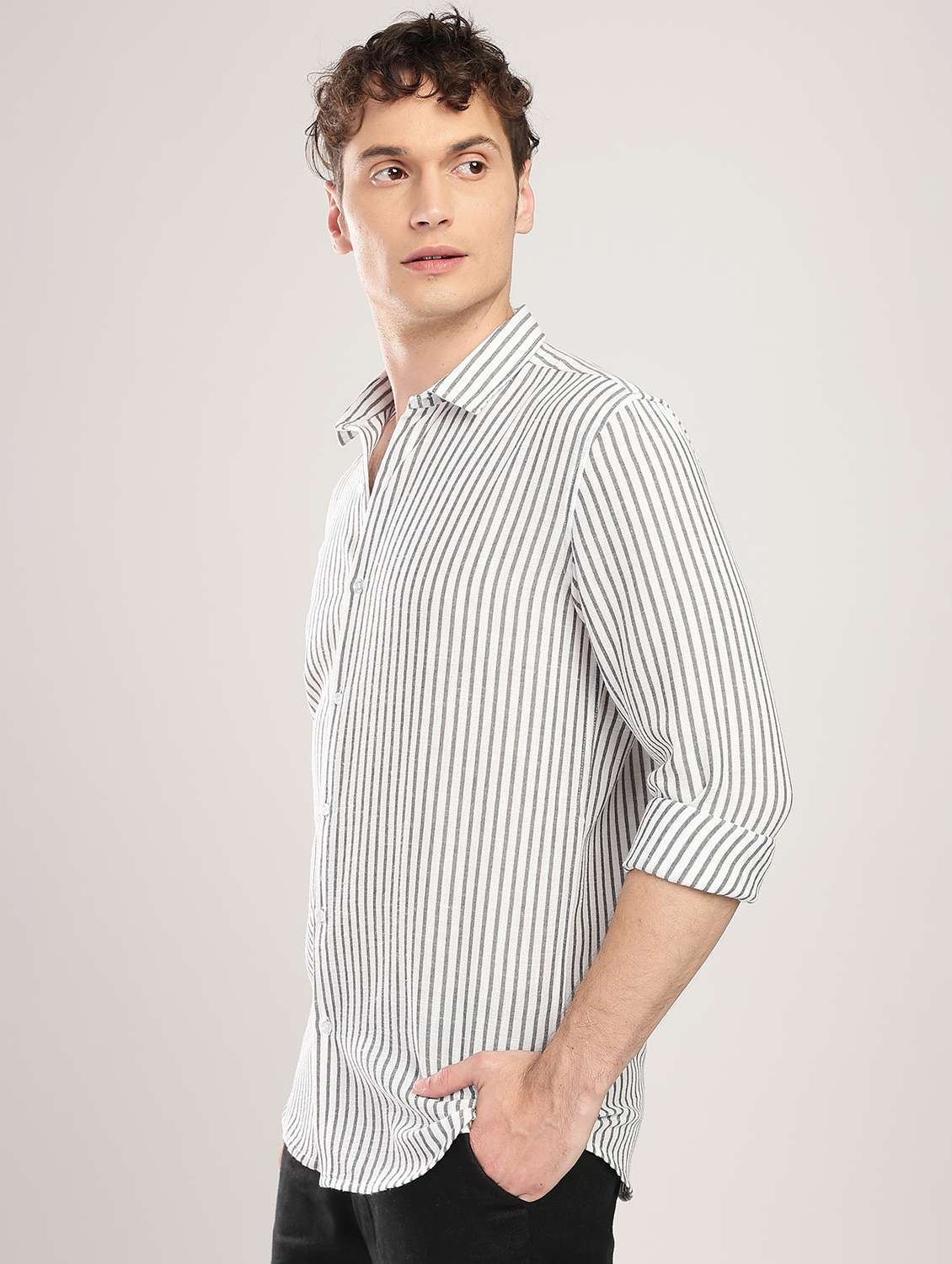 men striped collared long sleeve regular fit shirt - 22052138 -  Standard Image - 1